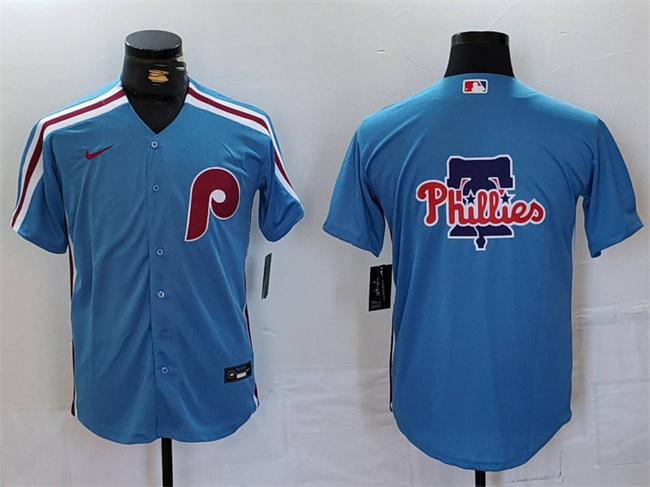 Men's Philadelphia Phillies Team Big Logo Blue Cool Base Stitched Jersey Men's Philadelphia Phillies Team Big Logo Blue Cool Base Stitched Jersey